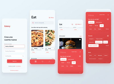 Concept restaurant recommendation app mobile red restaurant ui