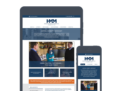 Responsive New Site - Hurley McKenna & Mertz (HM&M) blue clean design ipad iphone mobile orange responsive web website white