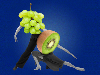 El Tango del Kiwi y la Uva blue collage costa rica free fruits grapes green kiwi love. tango tropical
