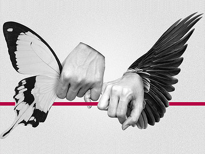 Red String 1 ♥ black collage costa rica fate love. hands red string tropical valentine white wings