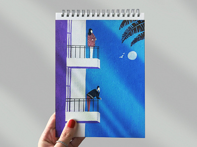 Balcony balcony handmade illustration illustrator moon shot sky