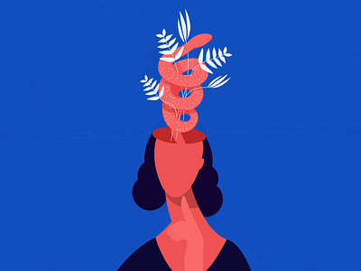 In my mind blue design flower handmade head illustration illustrator mind shot snake woman
