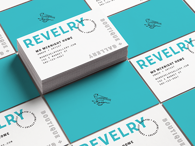 Revelry Boutique + Gallery - Business Cards bird blue brand identity branding business cards design icon illustration kentucky logo louisville print stationery teal