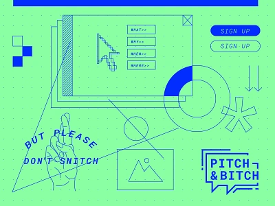 Pitch & Bitch Moodboard arrow branding button design geometric grid hands illustration logo moodboard ui