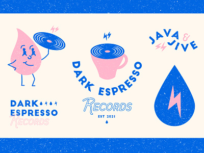 Dark Espresso Records - Flash Challenge brand identity branding cartoon coffee drip java jive lighting bolt logo logodesign music record vintage