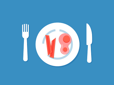 Brinner bacon blue breakfast eggs food fork icon illustration knife plate red symbol