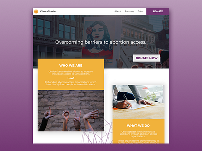 ChoiceStarter landing page card design feminism landing page nonprofit ui