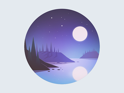 Another night illustrator moon night pine stars tree