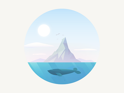 The whale below the mountain illustrator mountain sea whale