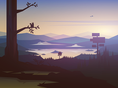 Squirrel town forest game illustration lake landscape mountain pine