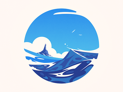 Styv kuling illustration landscape lighthouse ocean waves web