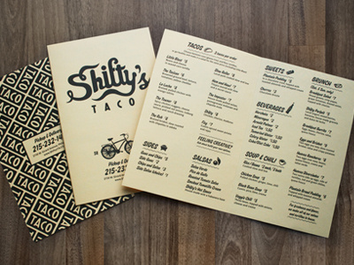 Shifty's Taco Branding branding food handdrawn icons identity menu paper shiftys taco type typography written