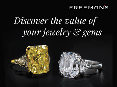Jewelry & Gems ad auction black gems jewelry playfair display type web banner