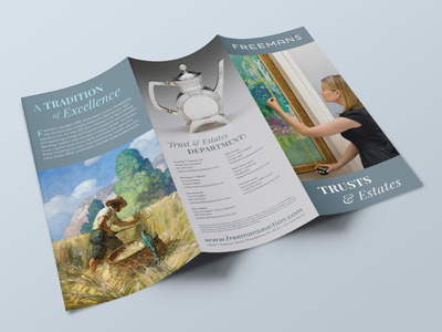 Appraisals Brochure - Front antiques art auction auction house blue brochure fine art grey grid jewelry layout type