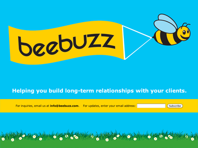 Beebuzz bee blue grass landing page pre launch yellow