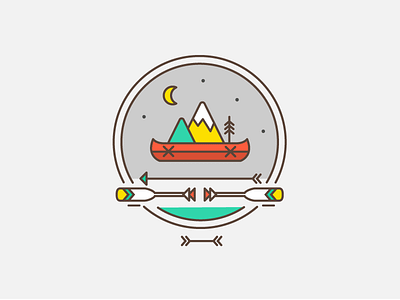 Canoeing cabin camping canada canoe illustration monoline vector