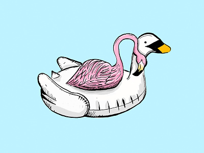 Flamingo Swan Love flamingo handdrawn illustration ipad pool pool floaty procreate swan