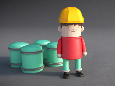 Worker Man 3d barrels build character construction cyc factory guy hat model red vray wood worker yellow
