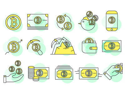 Simple bitcoin icon set on yellow bitcoin crypto currency icon yellow