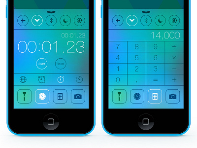 Clock + Calculator Apps in the Control Center calculator clock ios ios 7