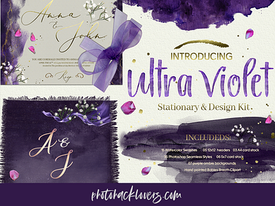 Ultraviolet Stationery & Design Kit design bundle design kit photoshop styles ultraviolet watercolor watercolor wash wedding invitations