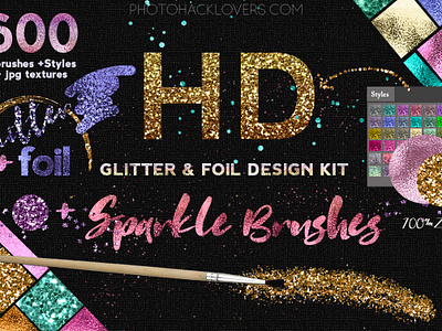 HD Glitter, photoshop brushes, textures & design kit