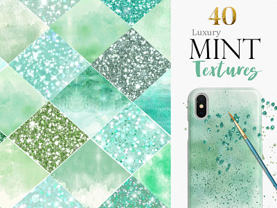 40 Mint Green & Glitter Digital Textures aqua digital paper branding design bundle digital backgrounds green ombre scrapbook paper luxury backgrounds midnight green mint julep photoshop watercolor digital paper watercolor textures