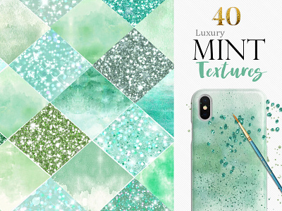 40 Mint Green & Glitter Digital Textures