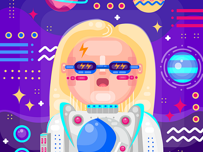 space girl anime character design illustration logo space space exploration typography
