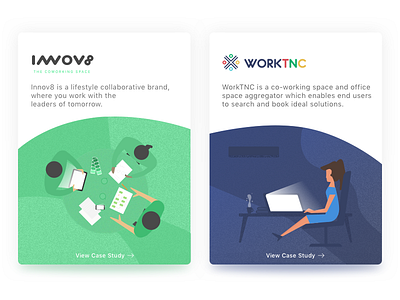 Case Study Cards case study coworking illustration india innov8 portfolio space startup worktnc