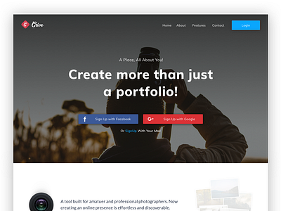 Crive Landing Page Redesign. creatives crive design photography portfolio signup social web