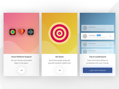 Health app on-boarding screens