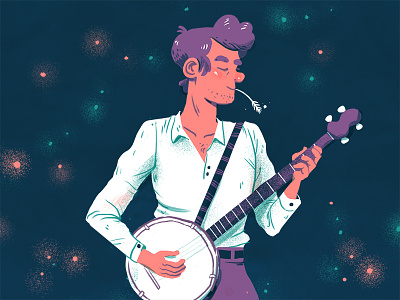 Neon banjo banjo illustration man