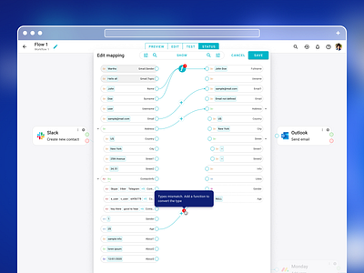 Integration hub. Mapping editor material design ux