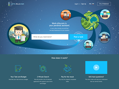 New website of Work-Zilla.com. Main page for customer