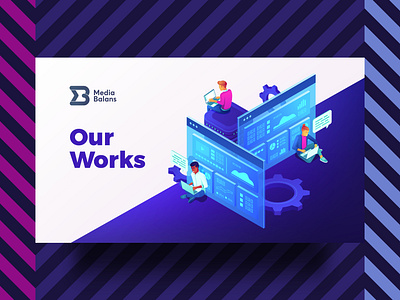 Our Works agency branding concept credential design digital future illustration pink presentation purple typography ui ux web world