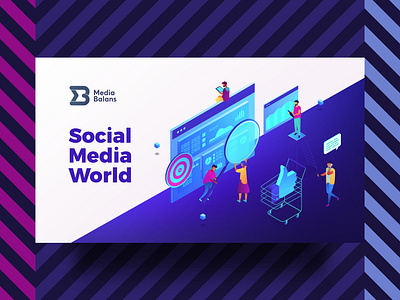 Social Media World agency branding concept credential design digital future illustration media pink presentation purple social typography ui ux web world