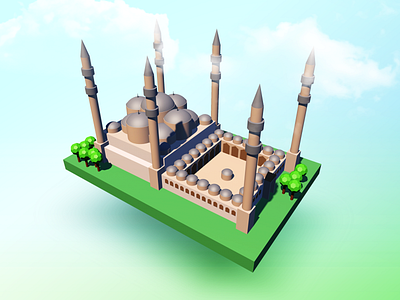 Sultan Ahmet Camii / Blue Mosque 3d art blue mosque building c4d cinema4d digital historical history icon illustration isometric istanbul minimalism model modeling mosque painting simple tree