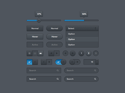 Dark UI Kit (Sketch) button dark design free freebie gui kit mobile search sketch slider ui