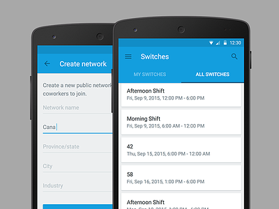 Switch for Android - Switches android app blue button design form list material menu search ui ux