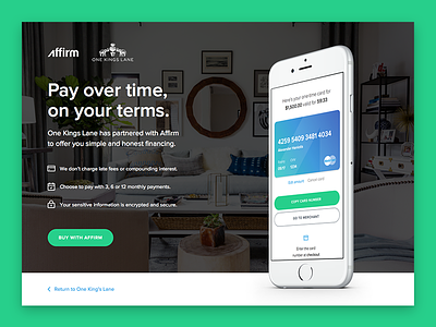 Affirm Virtual Card - Landing Page button finance icon iphone landing marketing mockup payment ui ux visual