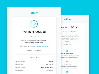 Affirm Emails email icon mobile receipt reminder responsive template transactional ui