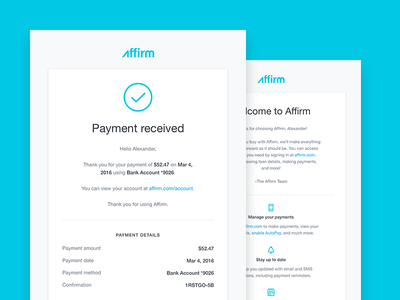 Affirm Emails email icon mobile receipt reminder responsive template transactional ui