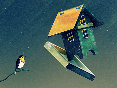 Flying Bird...house animals bird birdhouse comic design flat funny illustration illustrator strange vector weird