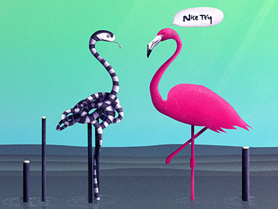 Nice Try, Flamingo animal animals cartoon comic flamingo funny hilarious joke pink snake vector water