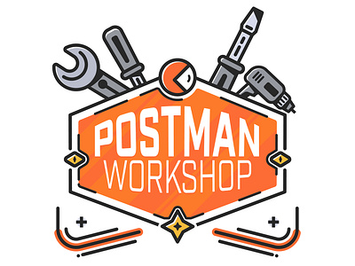 Postman Workshop 🛠 drill illustration orange postman retro screwdriver space spaceman star tools vector wrench