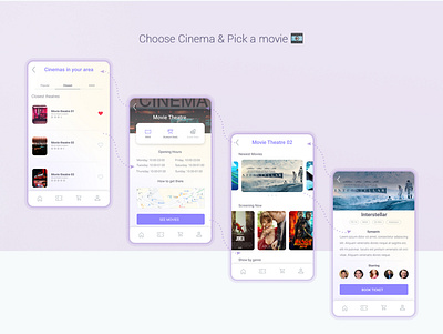 Movie Theatre App UI Design: Cinemas and movies lists. app figma graphic design ui uidesign ux