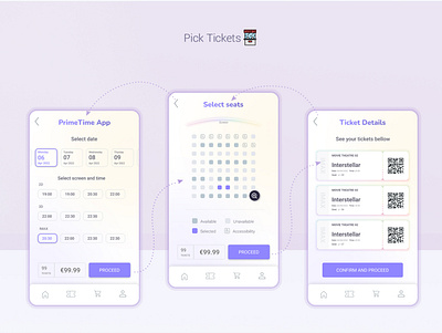 Movie Theatre App UI Design: Session and Tickets Pages cinema app figma ui uidesign user interface ux