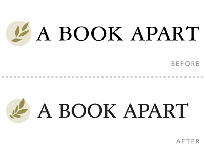 A Book Apart logo redux, in progress beige black white