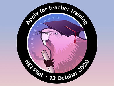 Apply for teacher training - Mission patch for the HEI Pilot beaver illustration patch sticker